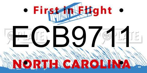 ECB9711 North Carolina License Plate