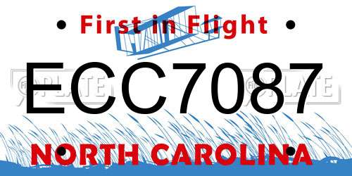 ECC7087 North Carolina License Plate