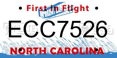 ECC7526 North Carolina License Plate
