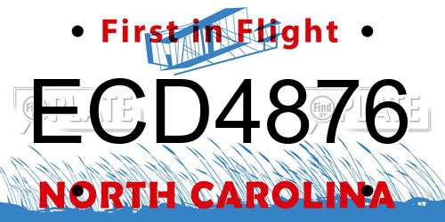 ECD4876 North Carolina License Plate