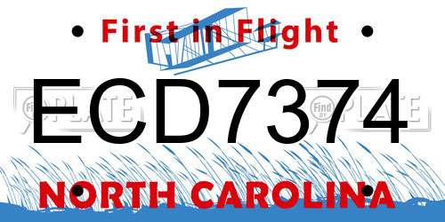 ECD7374 North Carolina License Plate