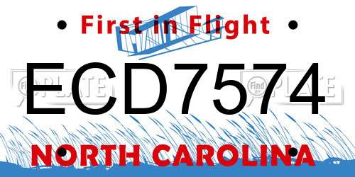 ECD7574 North Carolina License Plate