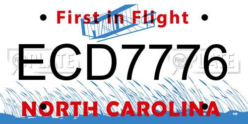 ECD7776 North Carolina License Plate