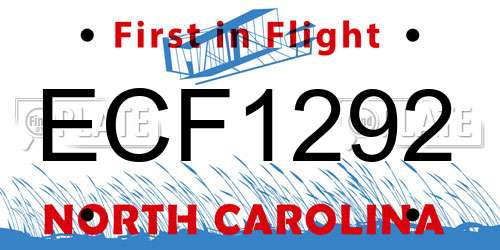 ECF1292 North Carolina License Plate