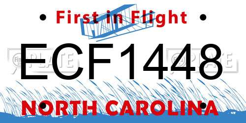 ECF1448 North Carolina License Plate
