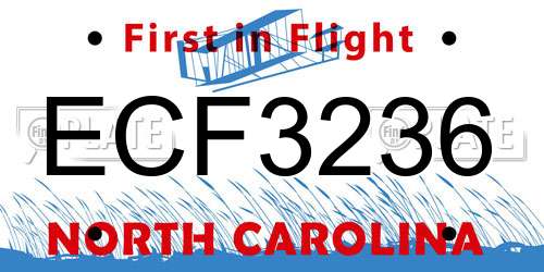 ECF3236 North Carolina License Plate