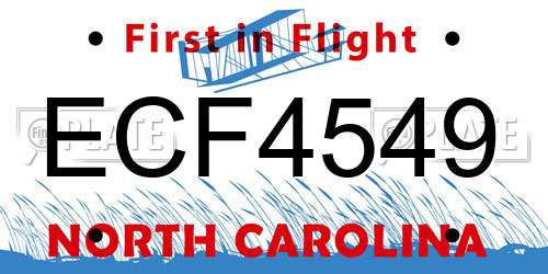 ECF4549 North Carolina License Plate