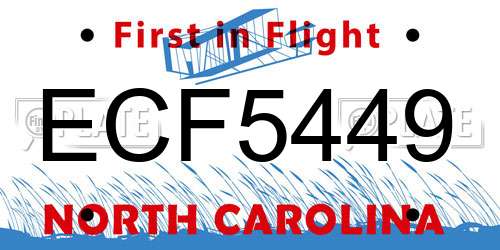 ECF5449 North Carolina License Plate