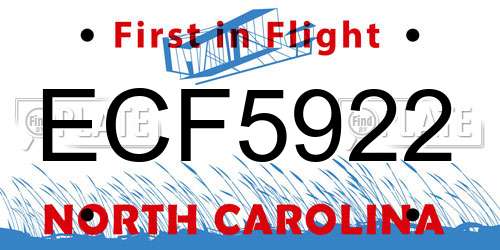 ECF5922 North Carolina License Plate