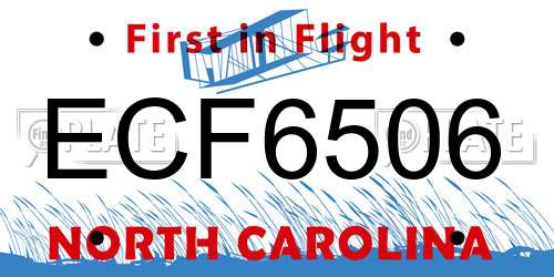 ECF6506 North Carolina License Plate