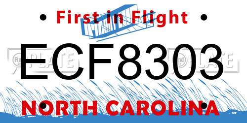 ECF8303 North Carolina License Plate