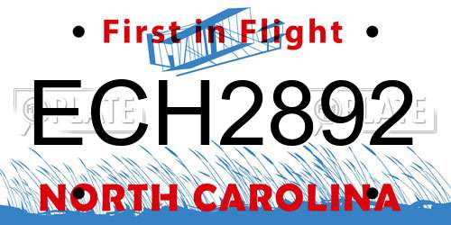 ECH2892 North Carolina License Plate