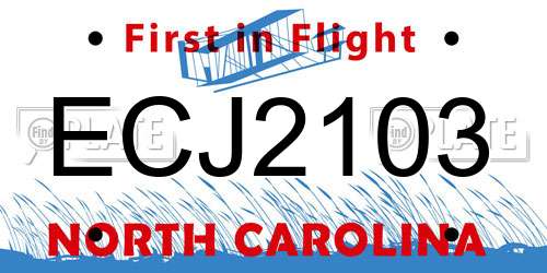 ECJ2103 North Carolina License Plate
