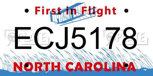 ECJ5178 North Carolina License Plate