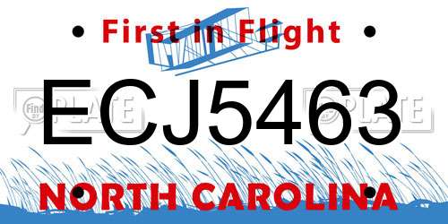 ECJ5463 North Carolina License Plate