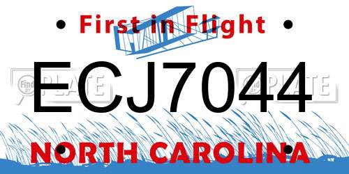 ECJ7044 North Carolina License Plate
