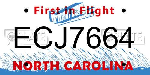 ECJ7664 North Carolina License Plate
