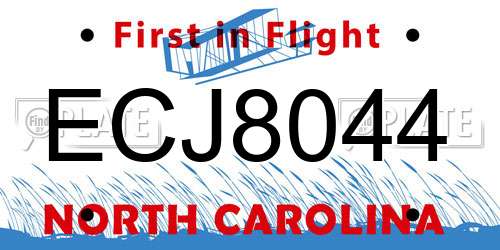 ECJ8044 North Carolina License Plate