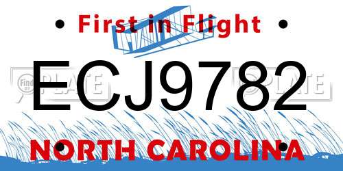 ECJ9782 North Carolina License Plate