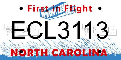 ECL3113 North Carolina License Plate