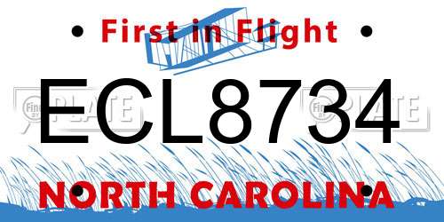ECL8734 North Carolina License Plate