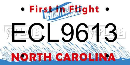 ECL9613 North Carolina License Plate
