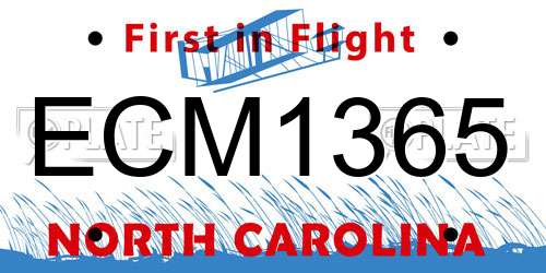 ECM1365 North Carolina License Plate