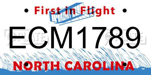 ECM1789 North Carolina License Plate