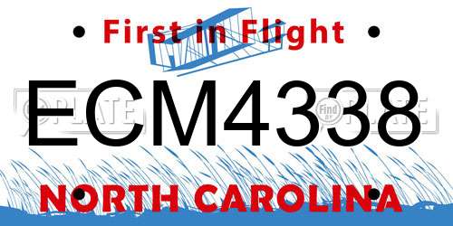 ECM4338 North Carolina License Plate