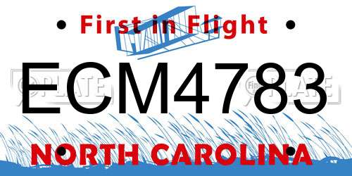 ECM4783 North Carolina License Plate