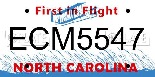 ECM5547 North Carolina License Plate