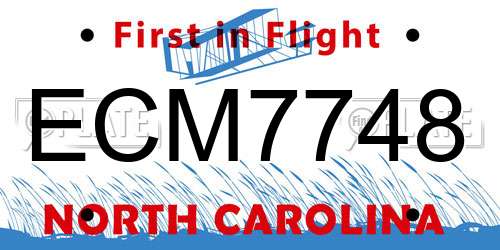 ECM7748 North Carolina License Plate