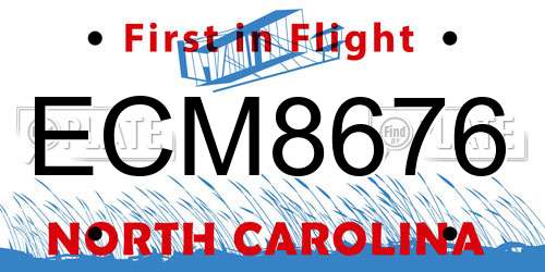 ECM8676 North Carolina License Plate