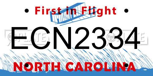 ECN2334 North Carolina License Plate