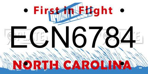 ECN6784 North Carolina License Plate