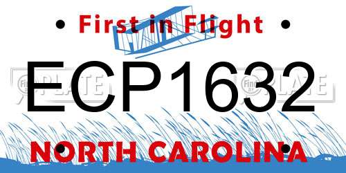 ECP1632 North Carolina License Plate