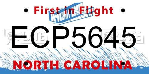 ECP5645 North Carolina License Plate