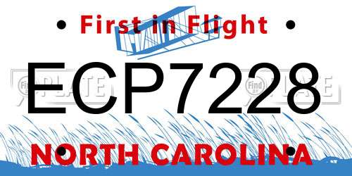 ECP7228 North Carolina License Plate