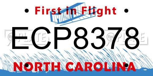 ECP8378 North Carolina License Plate