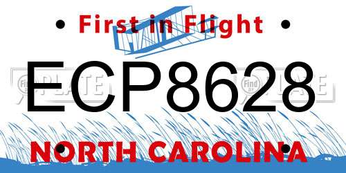 ECP8628 North Carolina License Plate