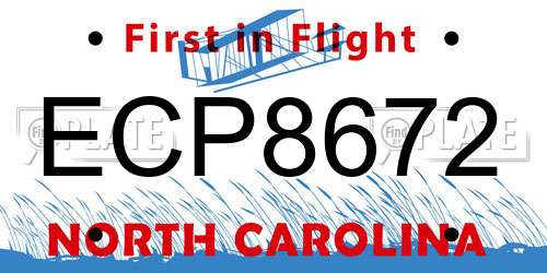 ECP8672 North Carolina License Plate