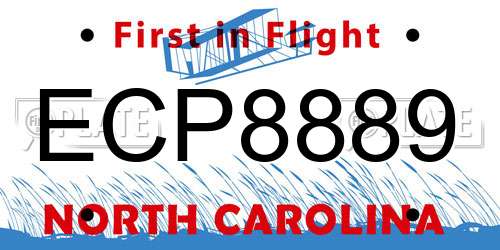 ECP8889 North Carolina License Plate