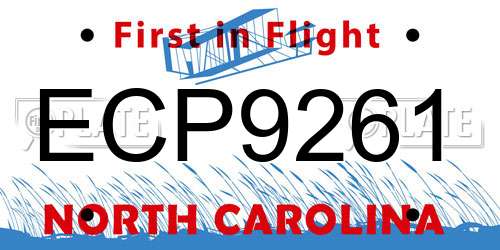 ECP9261 North Carolina License Plate