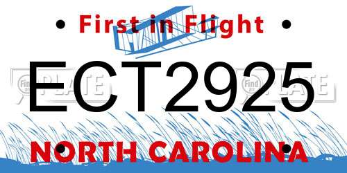 ECT2925 North Carolina License Plate
