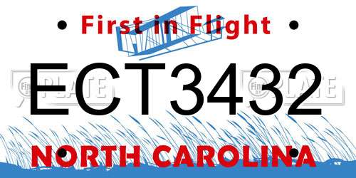 ECT3432 North Carolina License Plate