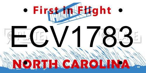 ECV1783 North Carolina License Plate