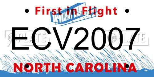 ECV2007 North Carolina License Plate