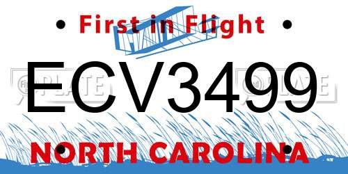 ECV3499 North Carolina License Plate