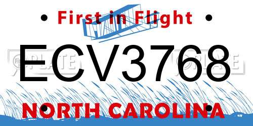 ECV3768 North Carolina License Plate