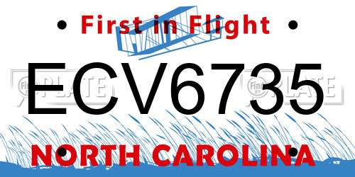 ECV6735 North Carolina License Plate